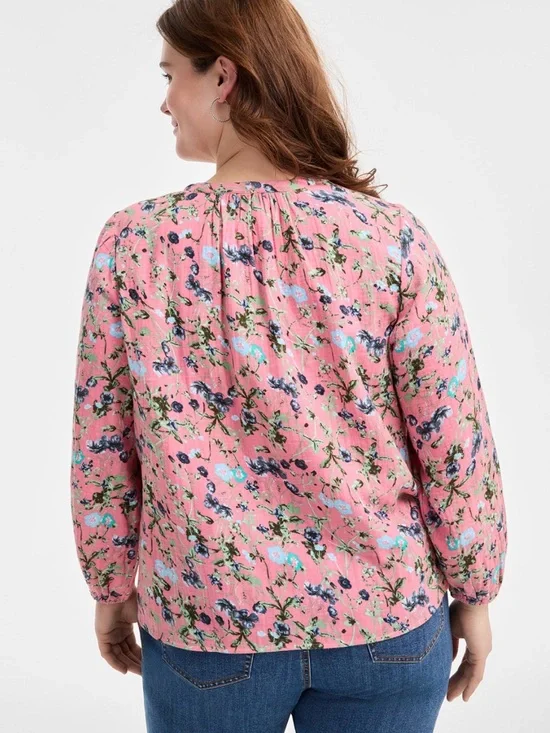 Style & Co Floral Cotton Gauze Blouse Top Long Sleeve Pink Boho Peasant Fairy 3X - Picture 2 of 10